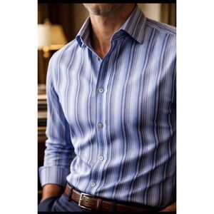 Johnston & Murphy Old Money Office Core Blue Striped Shirt L